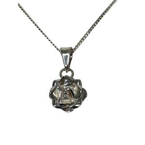 Women’s Rose Pendant Necklace Sterling Silver 925 Mexico Vintage Handmade 16”